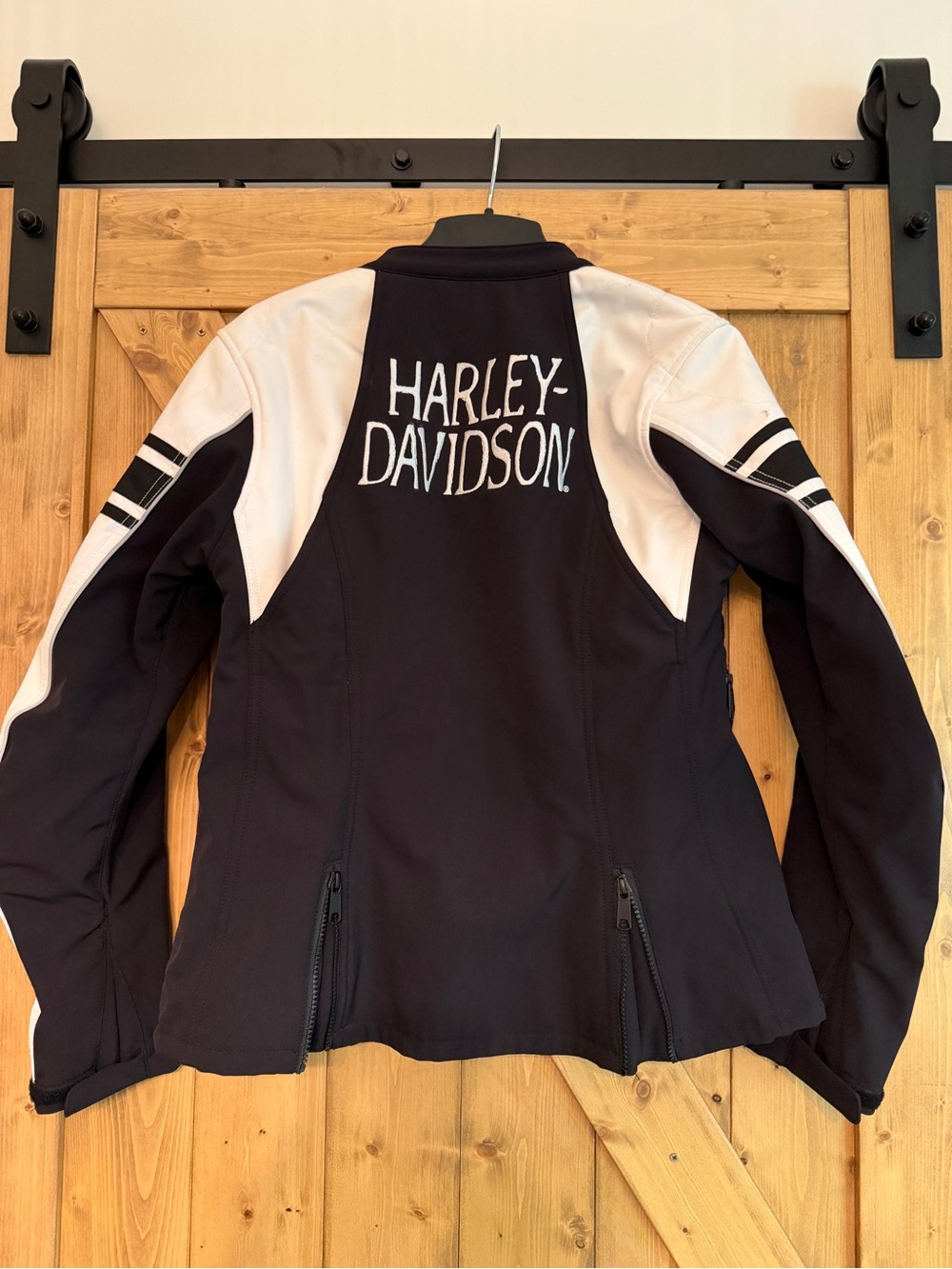 Harley-Davidson Black and White Women's Motorcycle Jacket with Back Logo